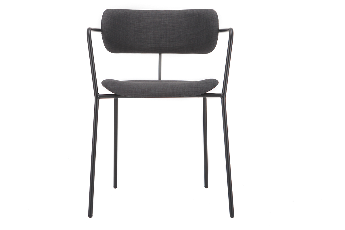 Chaises design empilables en m�tal noir et tissu gris fonc� (lot de 2) ANGEL