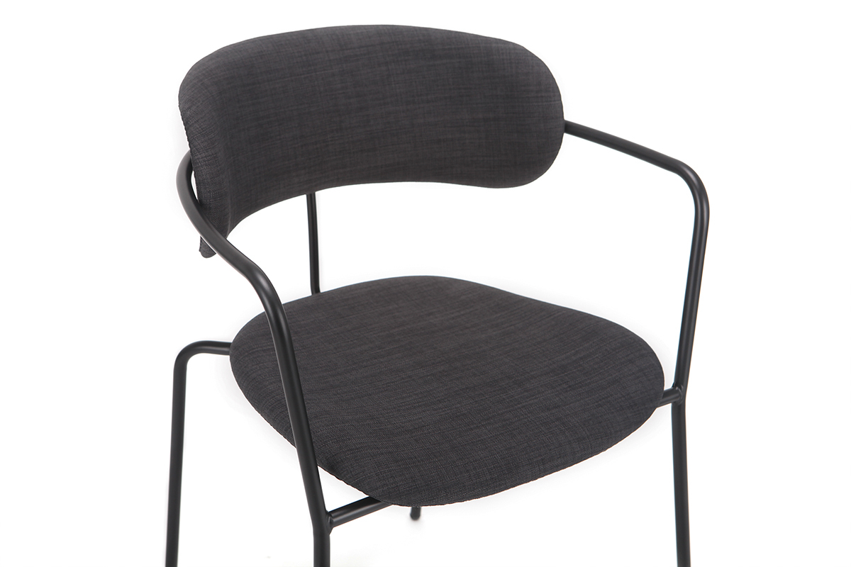 Chaises design empilables en m�tal noir et tissu gris fonc� (lot de 2) ANGEL