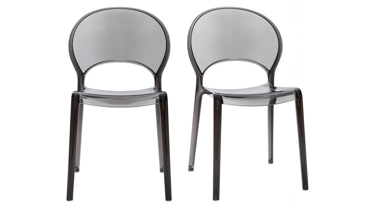 Chaises design empilables gris transparent intérieur - extérieur (lot de 2) YOPAL