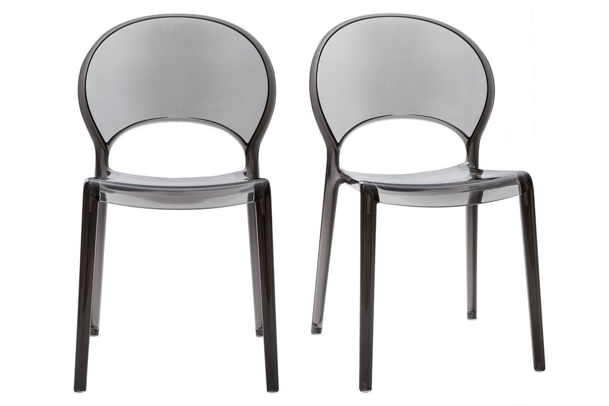 Chaises design empilables gris transparent int�rieur - ext�rieur (lot de 2) YOPAL