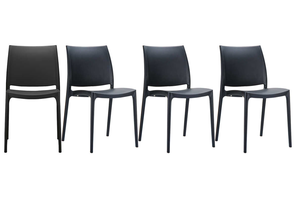 Chaises design empilables noires int�rieur / ext�rieur (lot de 4) CALAO