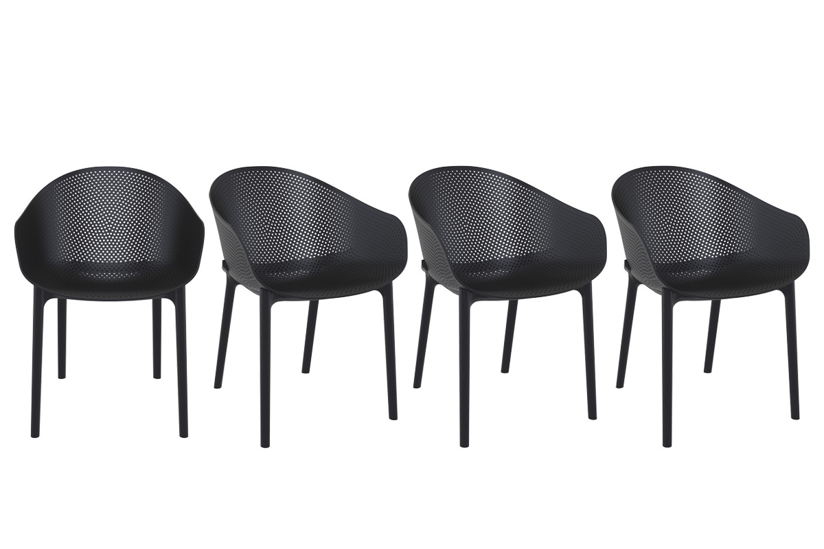 Chaises design empilables noires intrieur / extrieur (lot de 4) OSKOL
