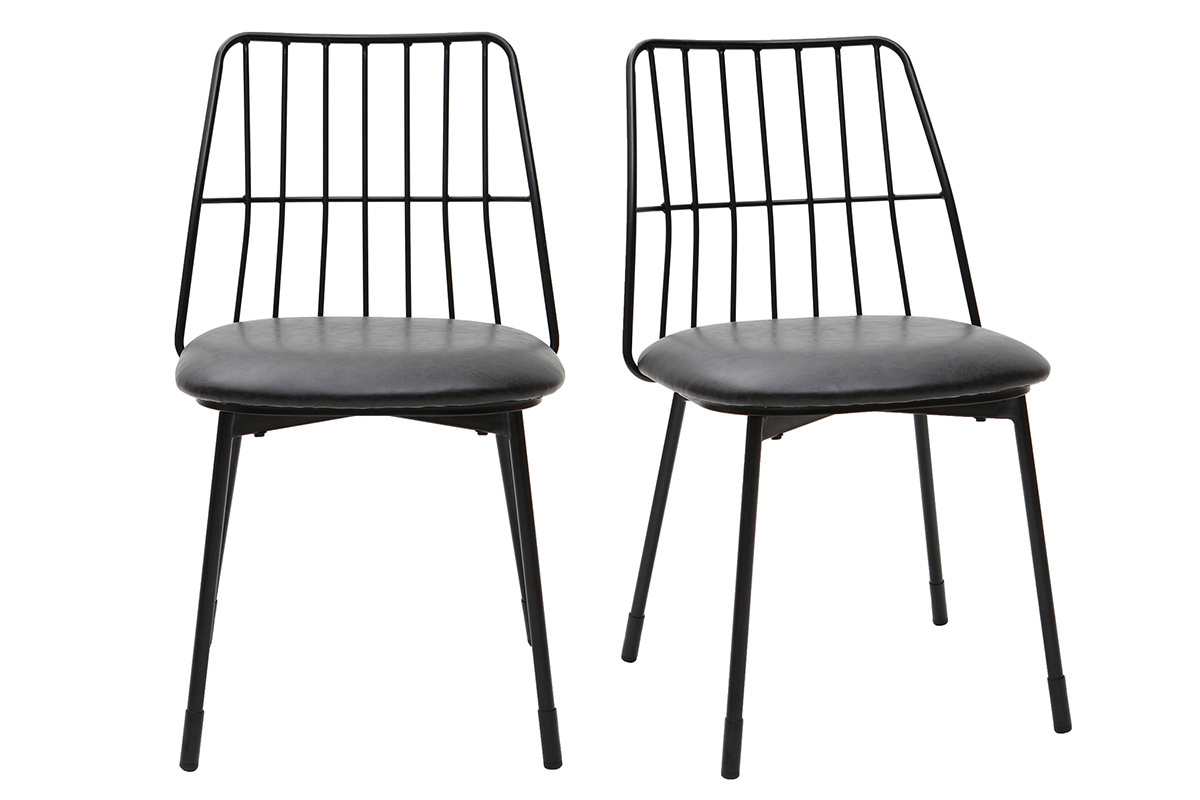 Chaises design en m�tal noir avec coussin (lot de 2) GRID