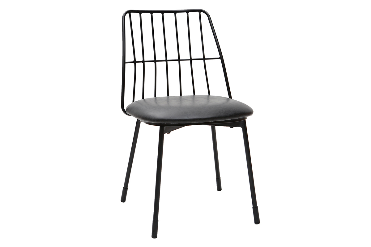 Chaises design en m�tal noir avec coussin (lot de 2) GRID