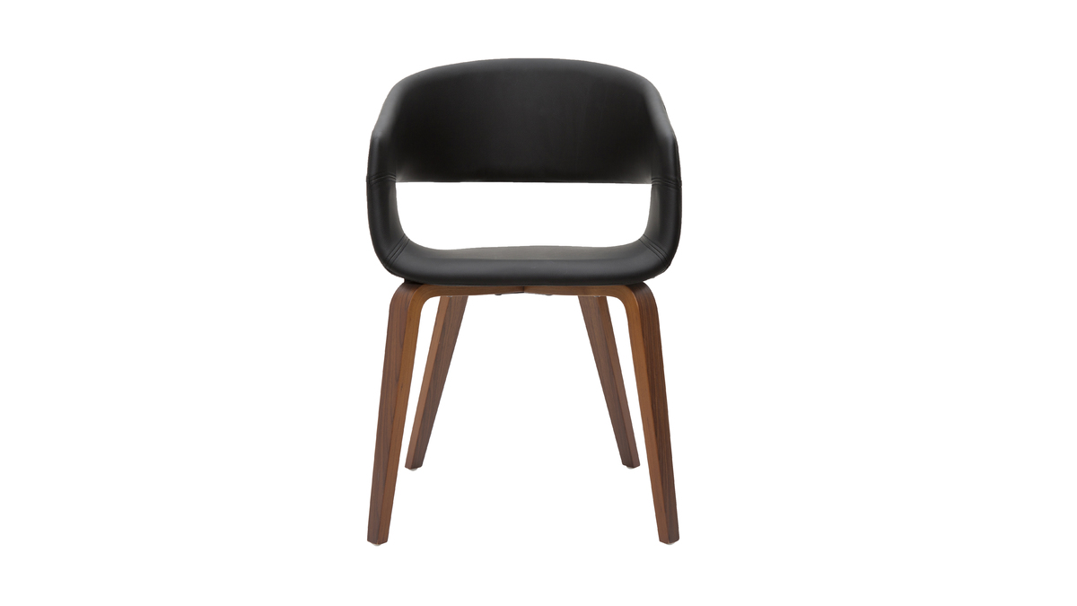 Chaises design en polyuréthane noir et pieds en bois foncé (lot de 2) SLAM