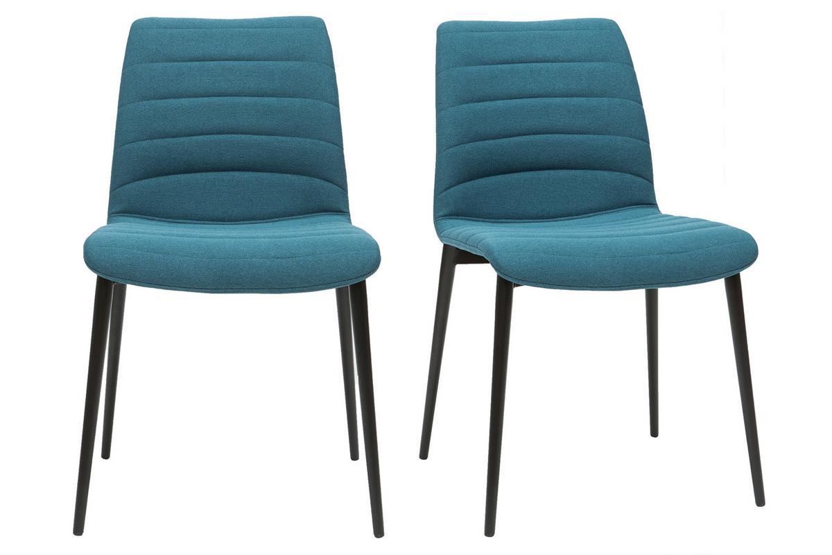 Chaises design en tissu bleu canard et m�tal noir (lot de 2) ZADIG