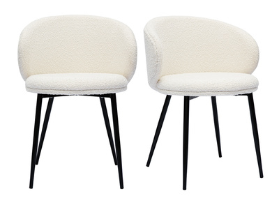 Chaises design en tissu effet laine bouclée écru et métal noir (lot de 2) ROSALIE