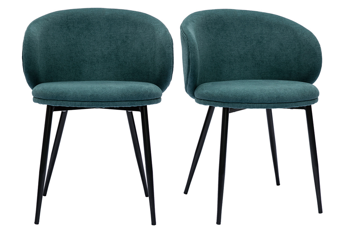 Chaises design en tissu effet velours bleu canard et m�tal noir (lot de 2) ROSALIE