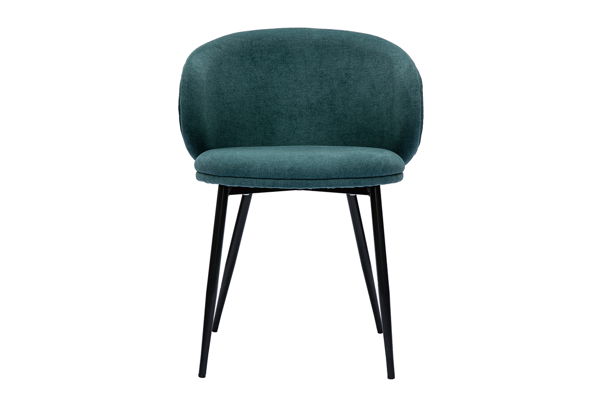 Chaises design en tissu effet velours bleu canard et m�tal noir (lot de 2) ROSALIE