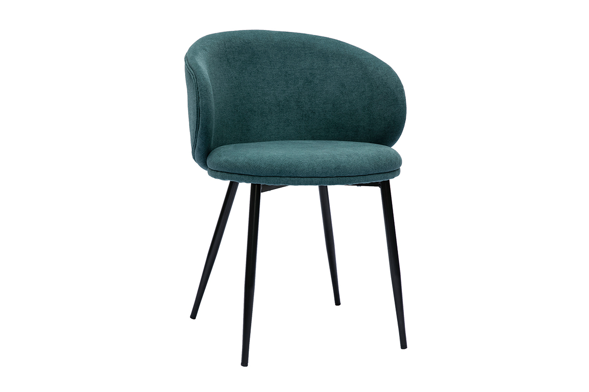 Chaises design en tissu effet velours bleu canard et m�tal noir (lot de 2) ROSALIE