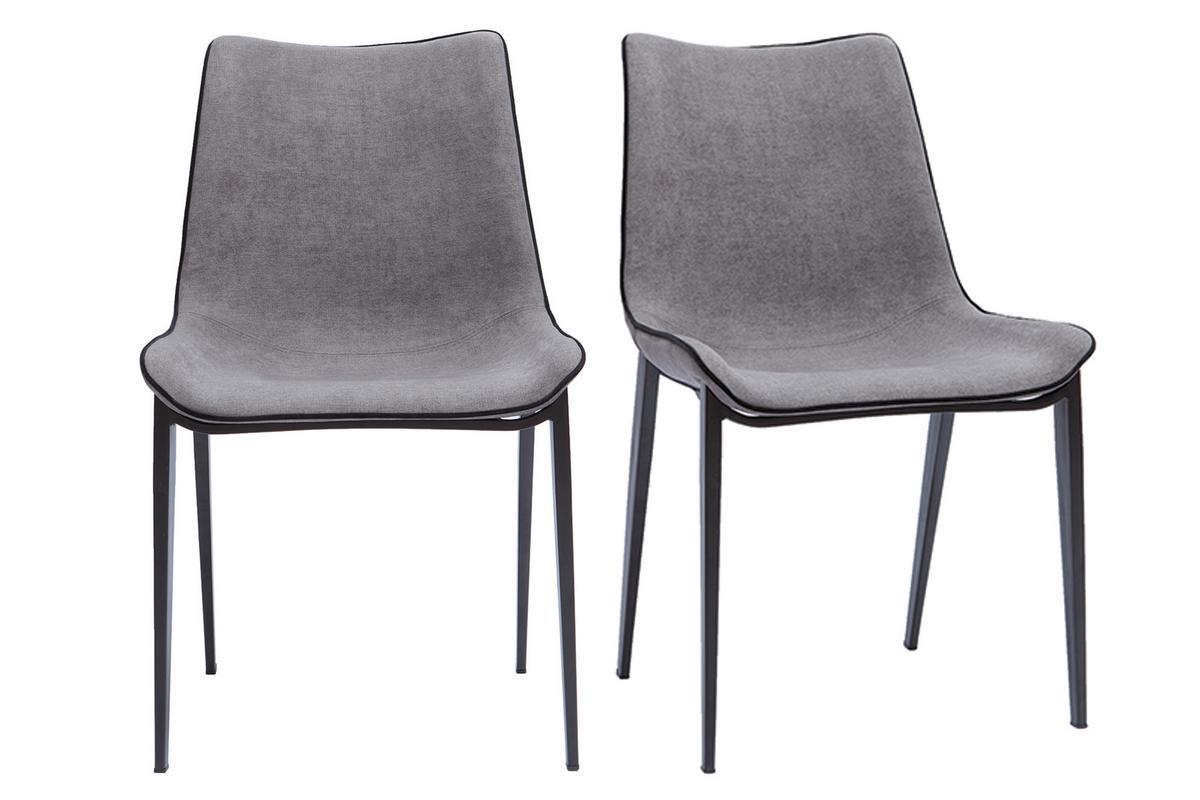 Chaises design en tissu effet velours gris et m�tal noir (lot de 2) BLAZE