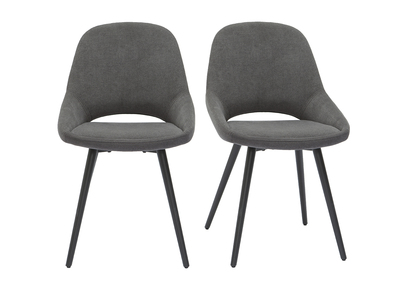 Chaises design en tissu effet velours gris et métal noir (lot de 2) BODEGA
