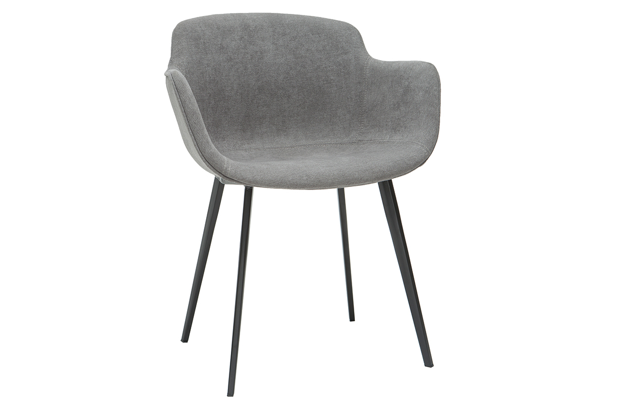 Chaises design en tissu effet velours gris et m�tal noir (lot de 2) SAKE