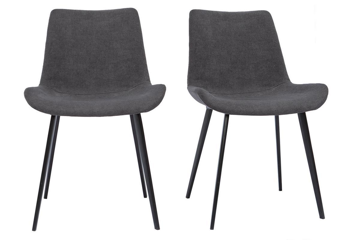 Chaises design en tissu effet velours gris fonc� et m�tal noir (lot de 2) RIOT