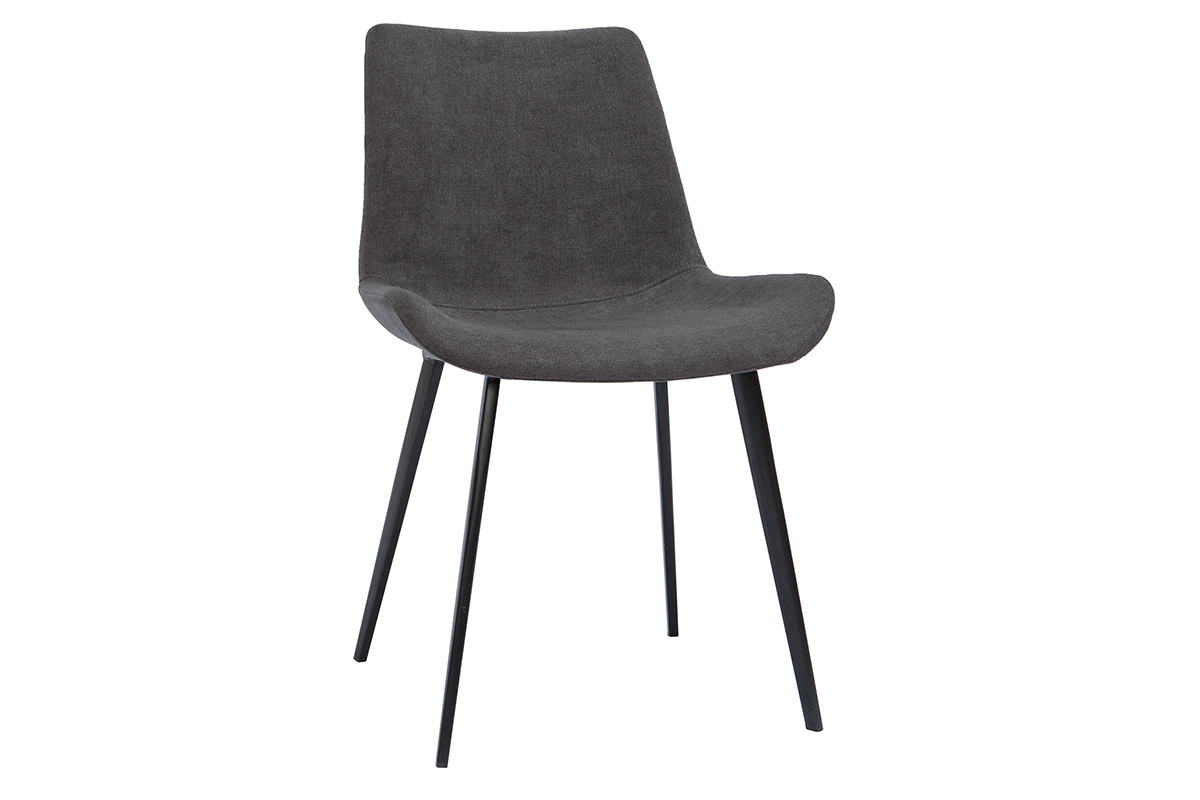 Chaises design en tissu effet velours gris fonc� et m�tal noir (lot de 2) RIOT