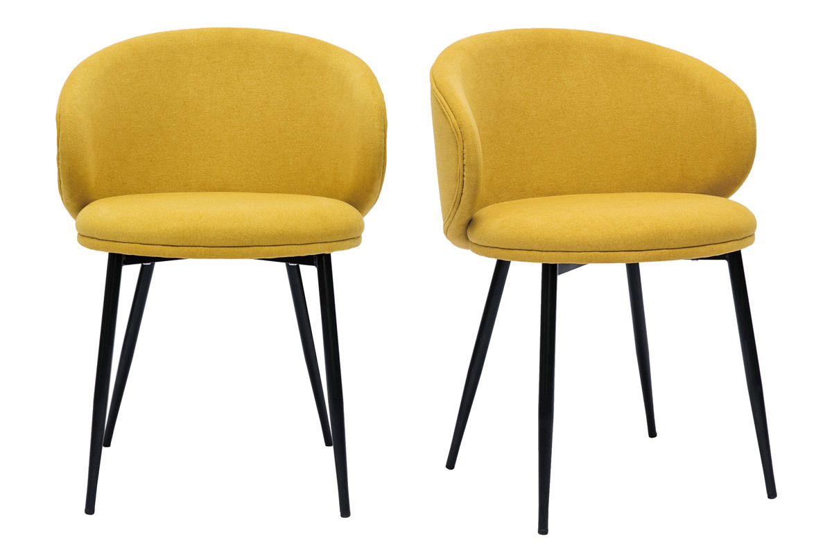 Chaises design en tissu effet velours jaune moutarde et m�tal noir (lot de 2) ROSALIE