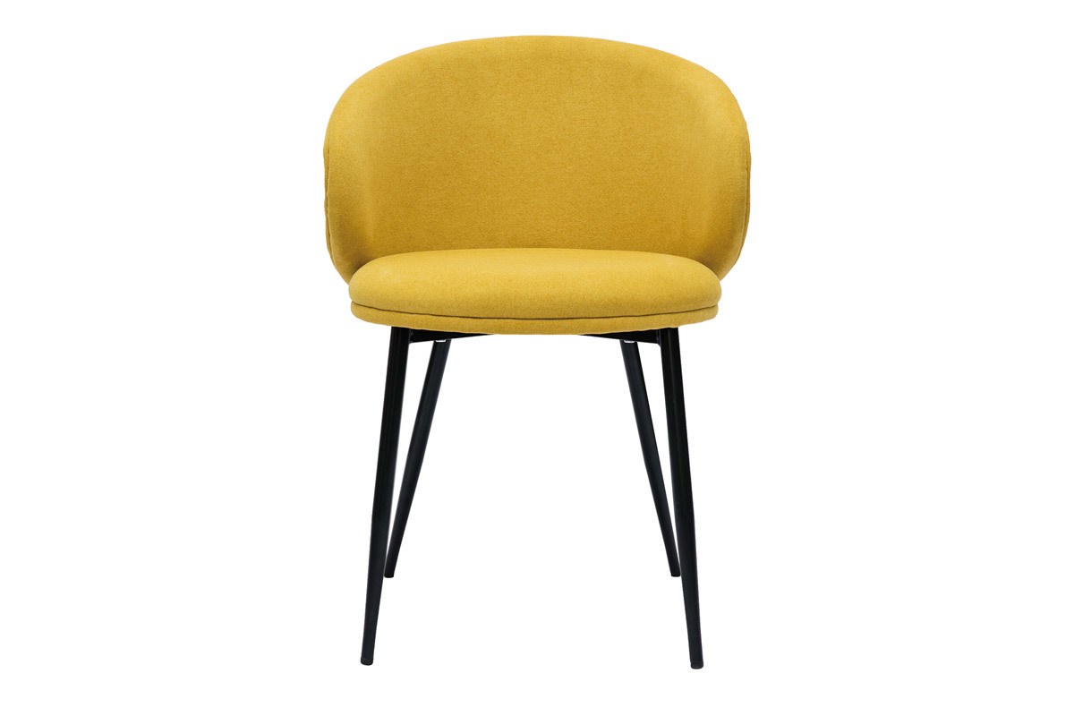 Chaises design en tissu effet velours jaune moutarde et m�tal noir (lot de 2) ROSALIE