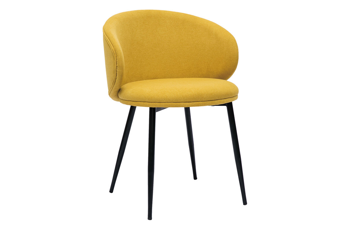 Chaises design en tissu effet velours jaune moutarde et m�tal noir (lot de 2) ROSALIE