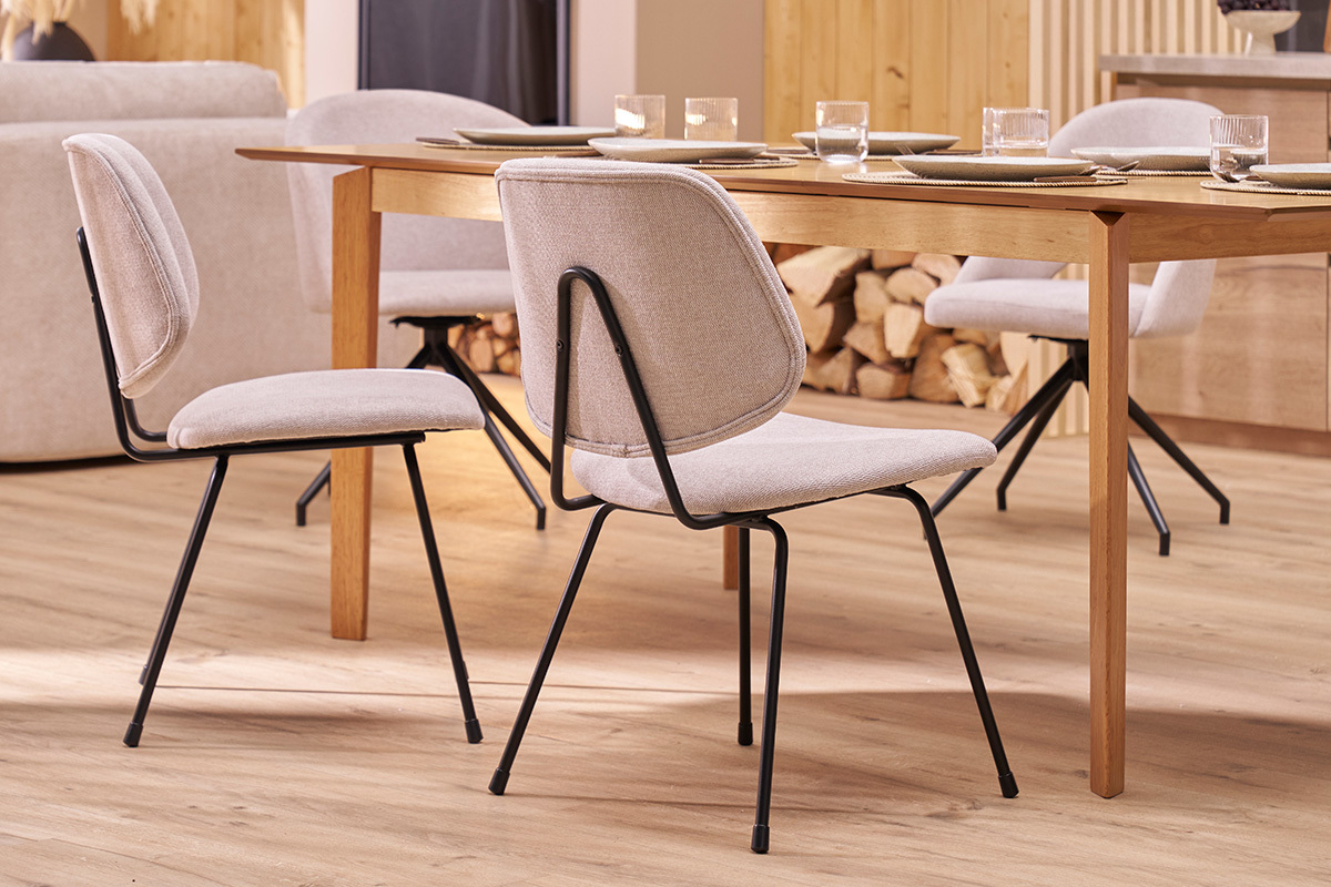 Chaises design en tissu effet velours textur beige et mtal noir (lot de 2) BARNET