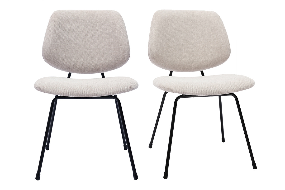 Chaises design en tissu effet velours textur beige et mtal noir (lot de 2) BARNET