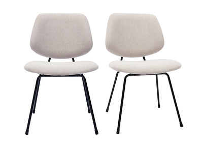 Chaises design en tissu effet velours texturé beige et métal noir (lot de 2) BARNET