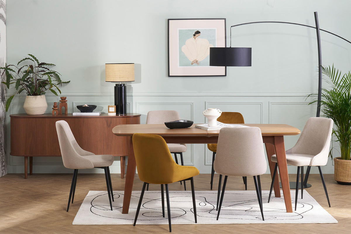 Chaises design en tissu effet velours textur� bleu fonc� et m�tal noir (lot de 2) CULT