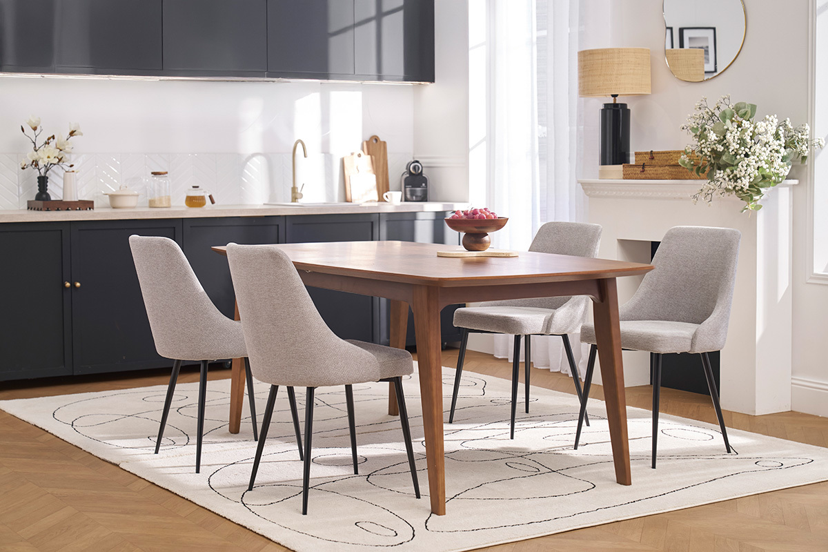 Chaises design en tissu effet velours textur gris clair et mtal noir (lot de 2) CULT