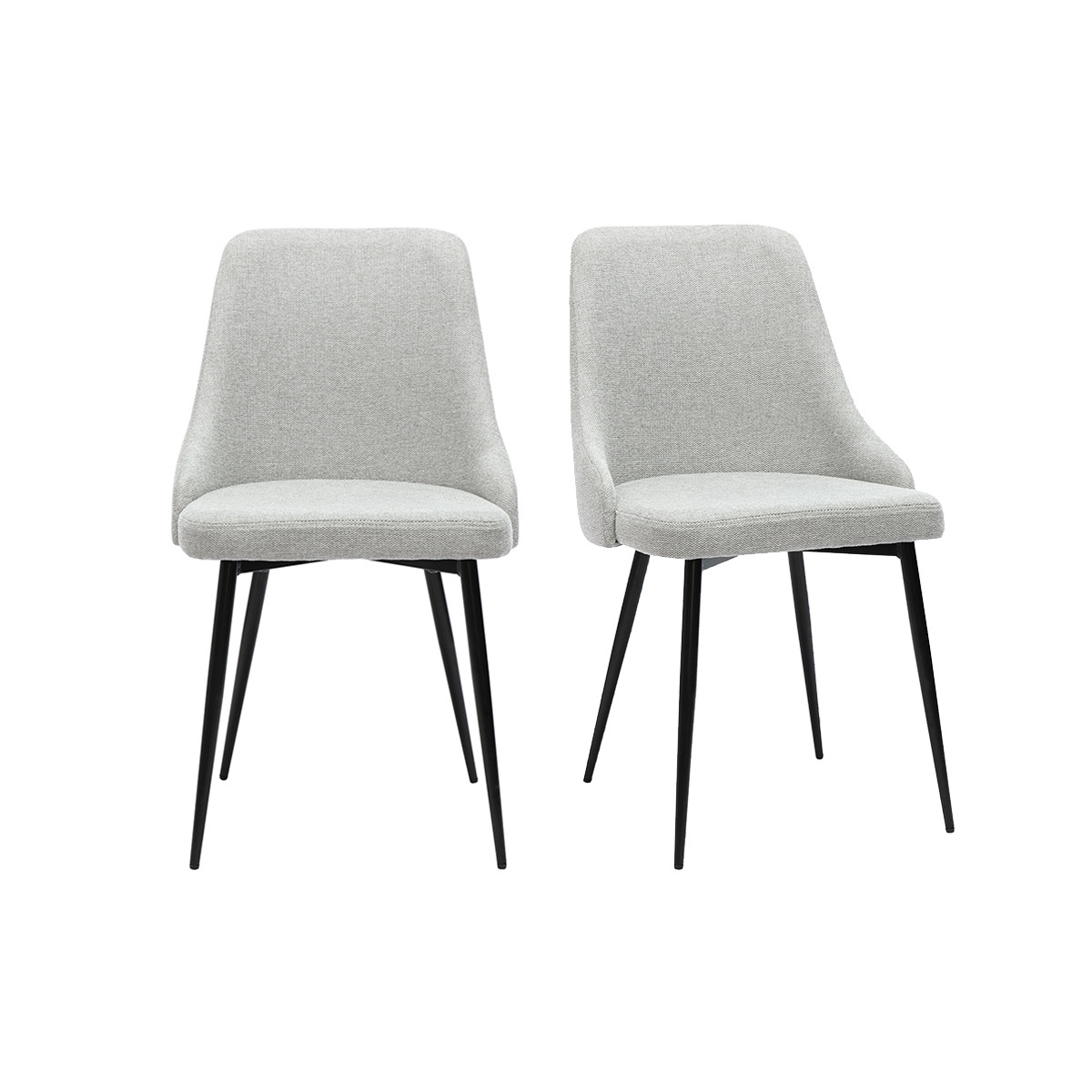 Chaises design en tissu effet velours texturé gris clair et métal noir (lot de 2) CULT