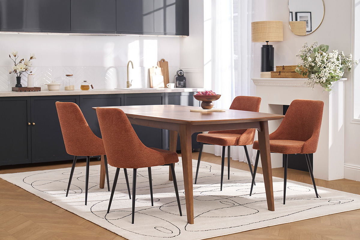 Chaises design en tissu effet velours textur terre brle et mtal noir (lot de 2) CULT