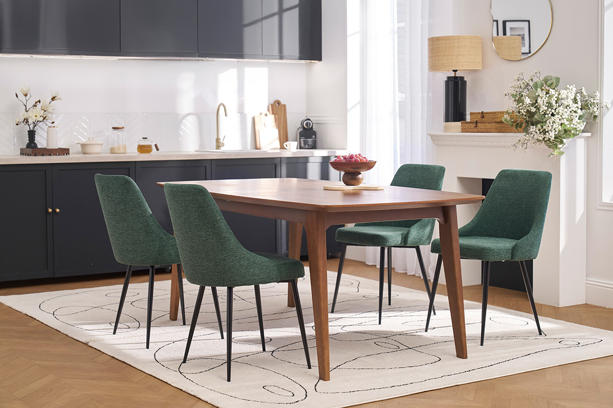 Chaises design en tissu effet velours textur vert fonc et mtal noir (lot de 2) CULT