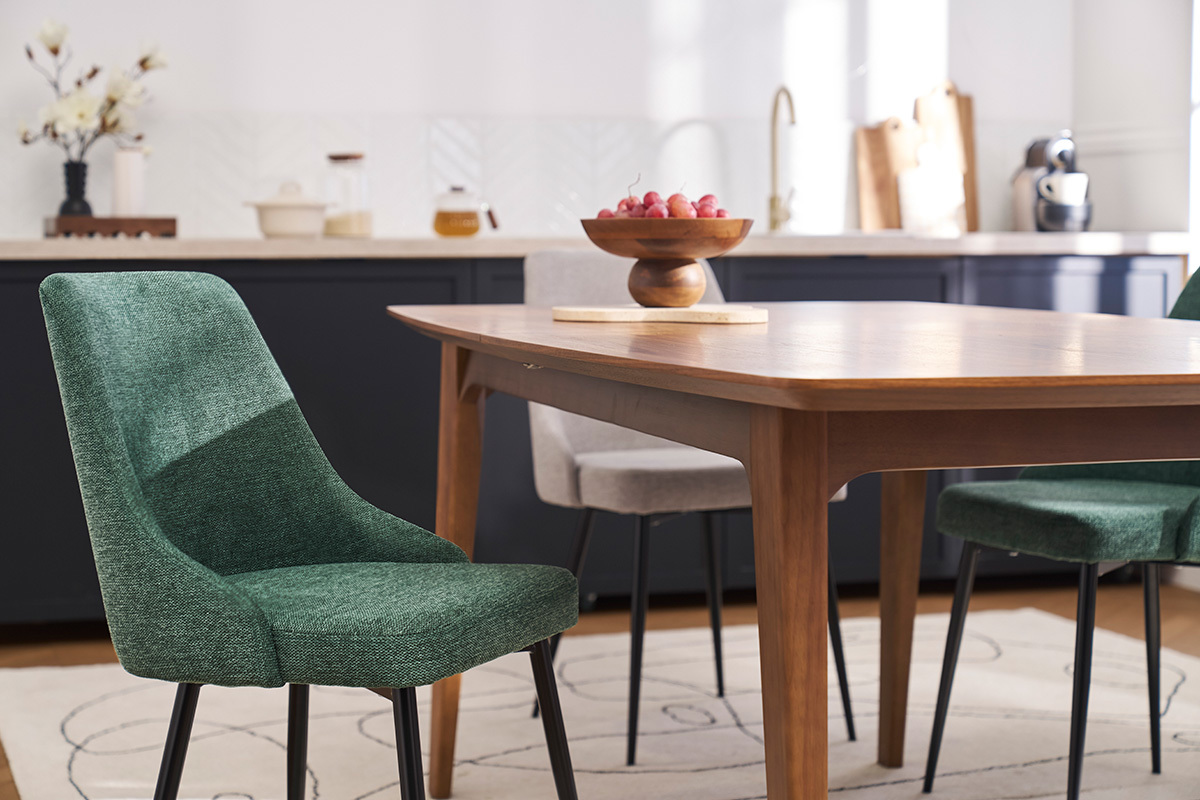 Chaises design en tissu effet velours textur vert fonc et mtal noir (lot de 2) CULT