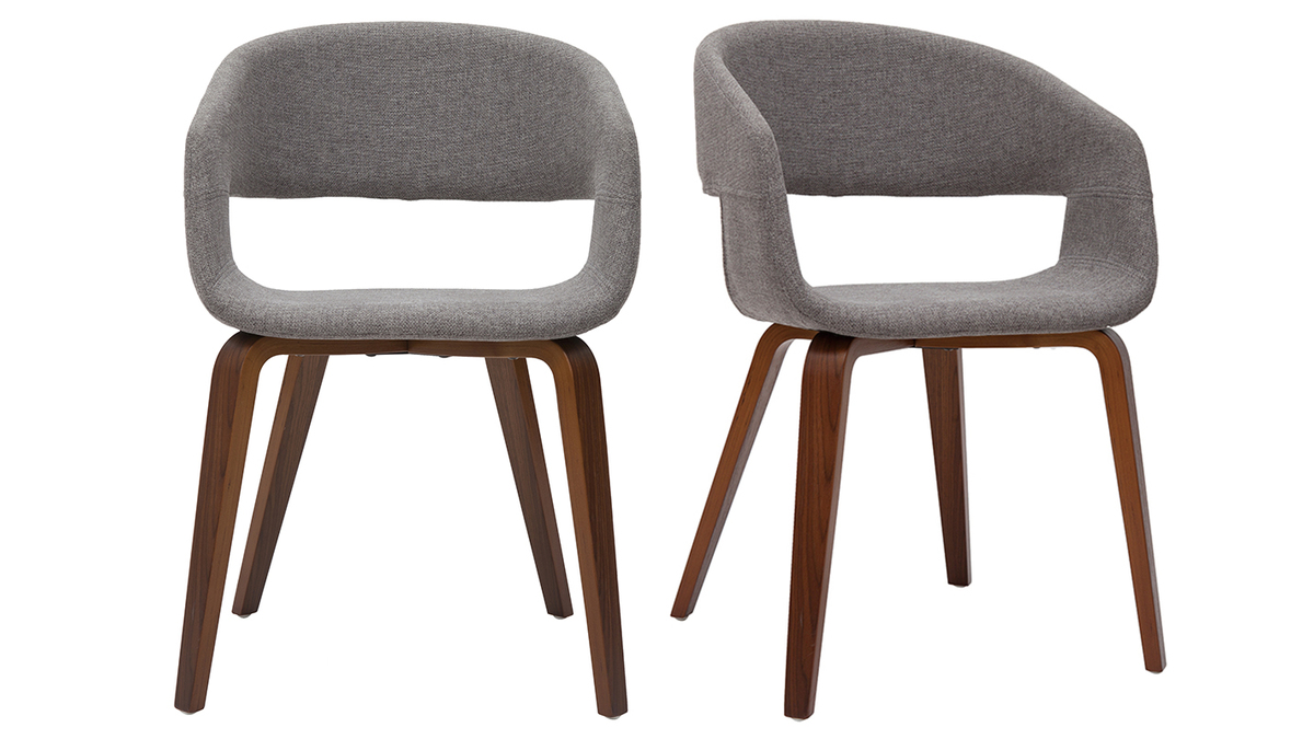 Chaises design en tissu gris clair et pieds en bois foncé (lot de 2) SLAM
