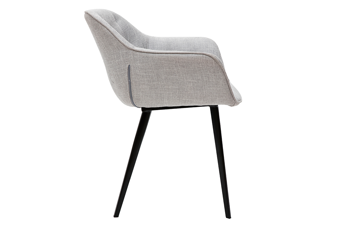 Chaises design en tissu gris clair et pieds m�tal noir (lot de 2) BURTON