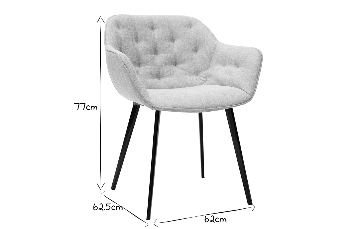 Chaises design en tissu gris clair et pieds m�tal noir (lot de 2) BURTON