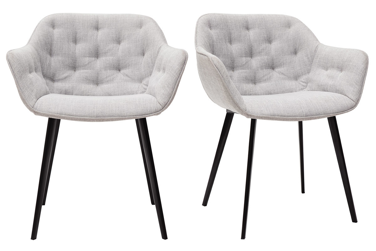 Chaises design en tissu gris clair et pieds m�tal noir (lot de 2) BURTON