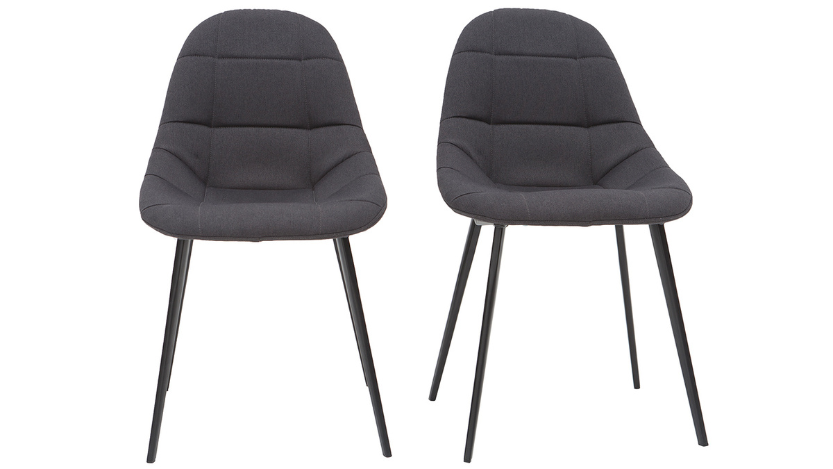 Chaises design en tissu gris foncé et métal noir (lot de 2) COX