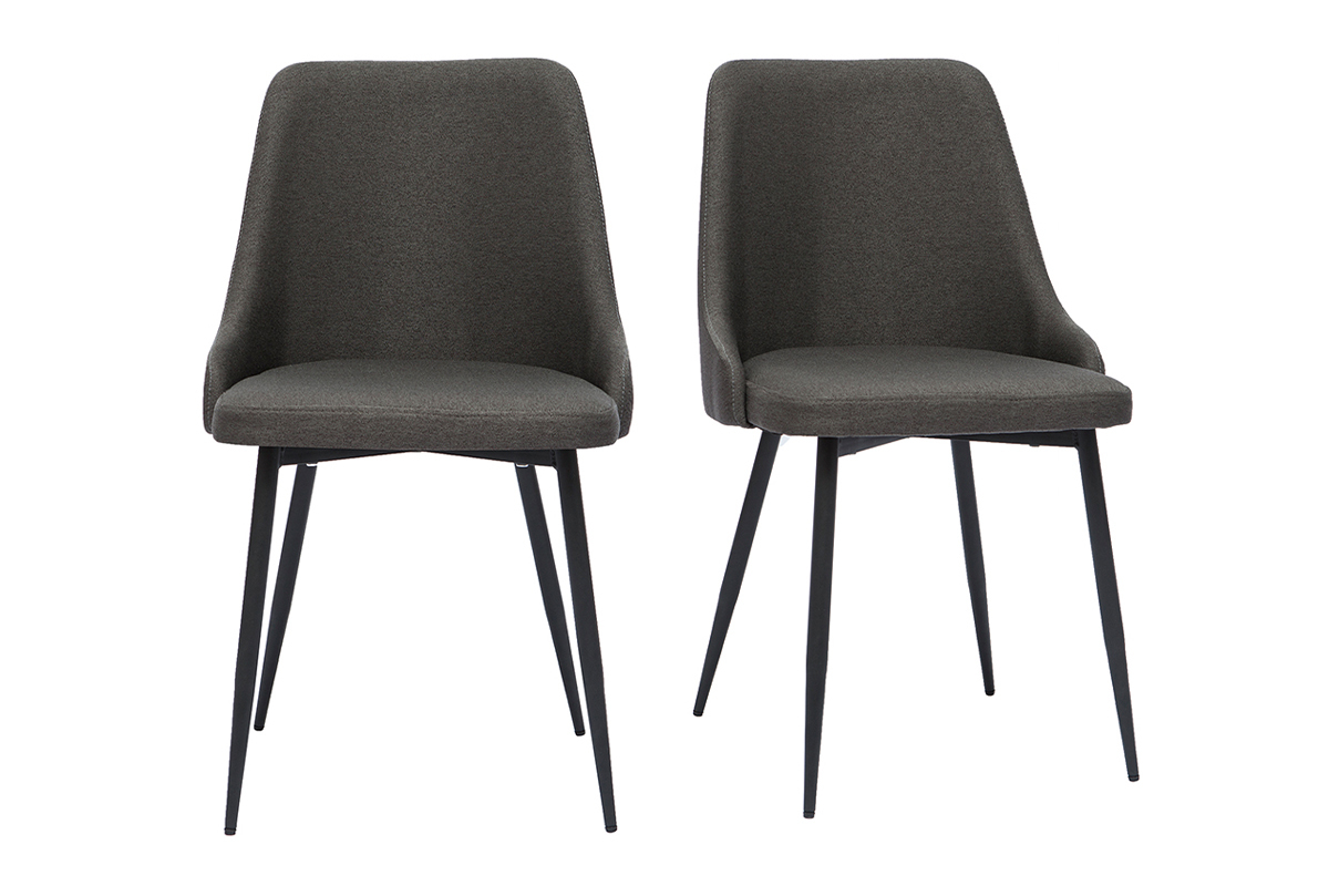 Chaises design en tissu gris fonc� et m�tal noir (lot de 2) CULT