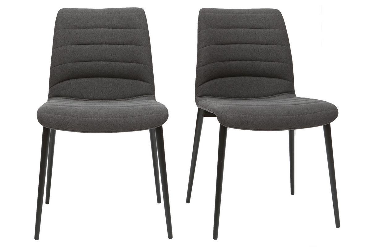 Chaises design en tissu gris fonc� et m�tal noir (lot de 2) ZADIG