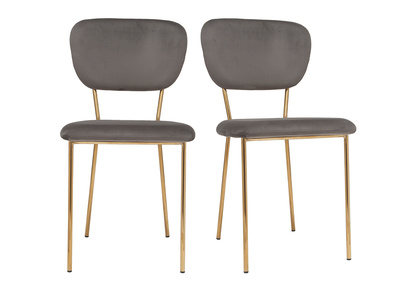Chaises design en tissu gris fonc&eacute; et structure en m&eacute;tal dor&eacute; (lot de 2) LEPIDUS