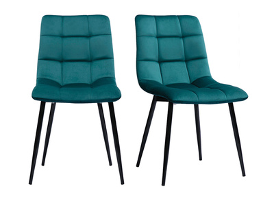 Chaises design en tissu velours bleu canard et métal noir (lot de 2) MAXWELL