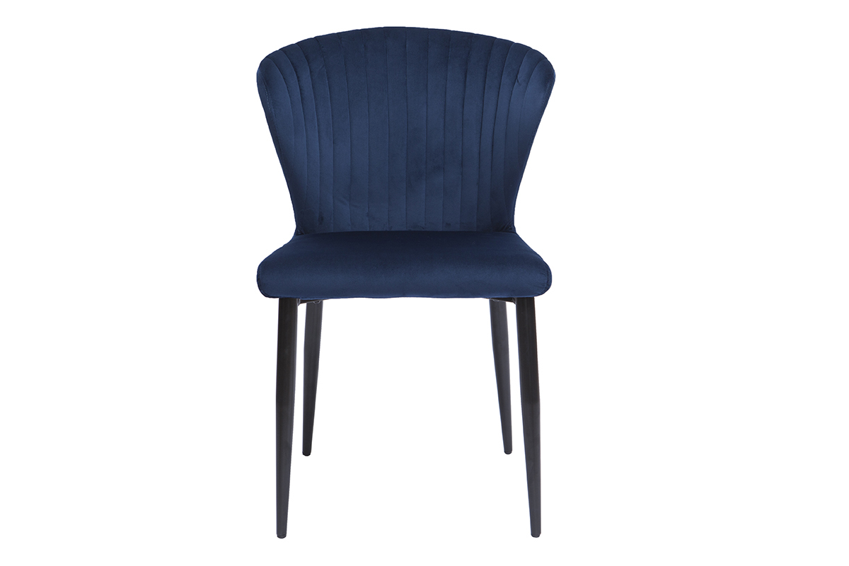 Chaises design en tissu velours bleu et m�tal noir (lot de 2) KAYEL