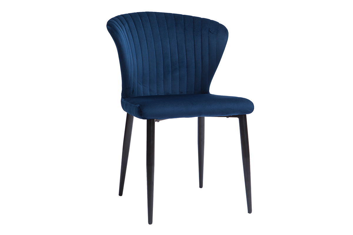 Chaises design en tissu velours bleu et m�tal noir (lot de 2) KAYEL