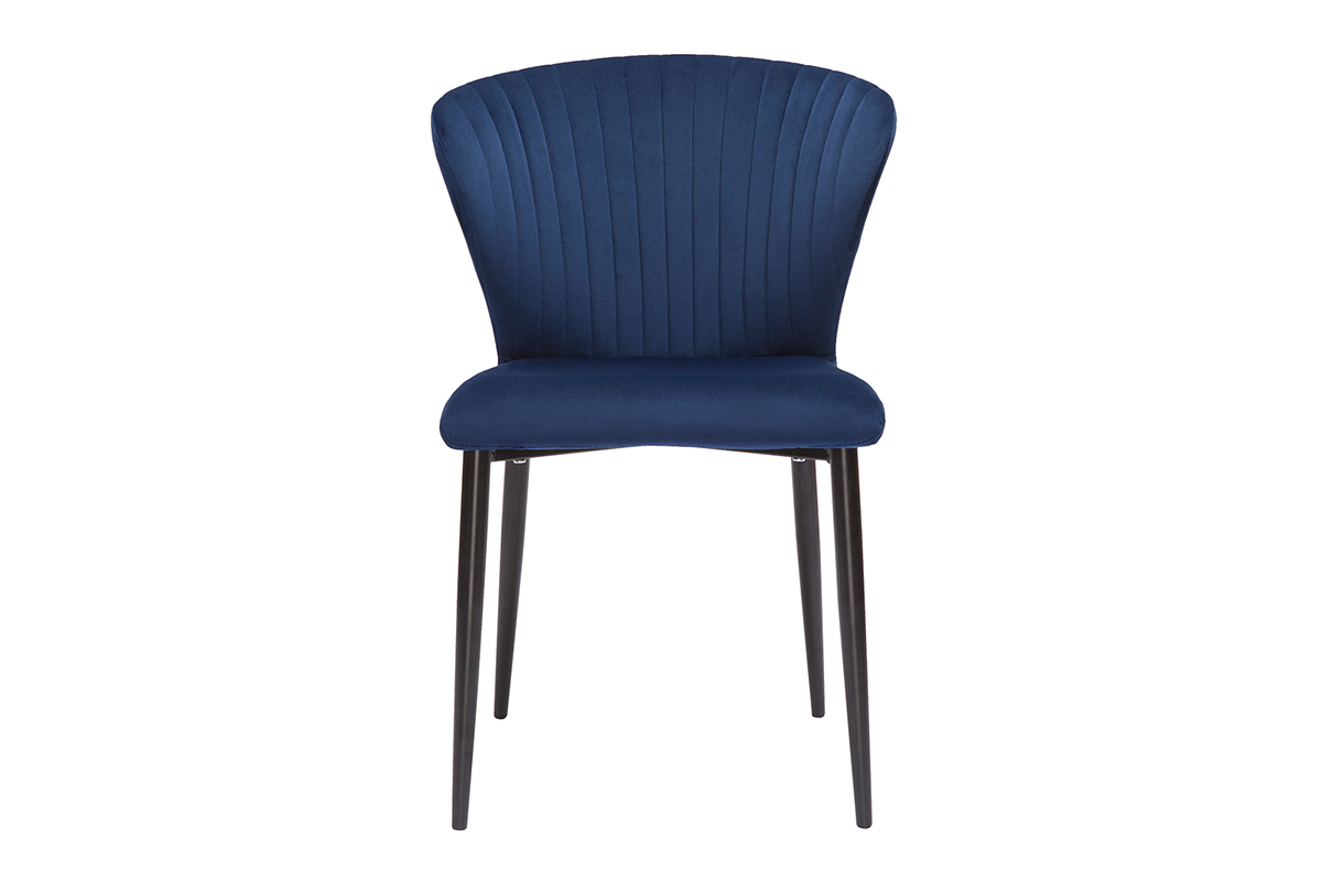 Chaises design en tissu velours bleu et mtal noir (lot de 2) KAYEL