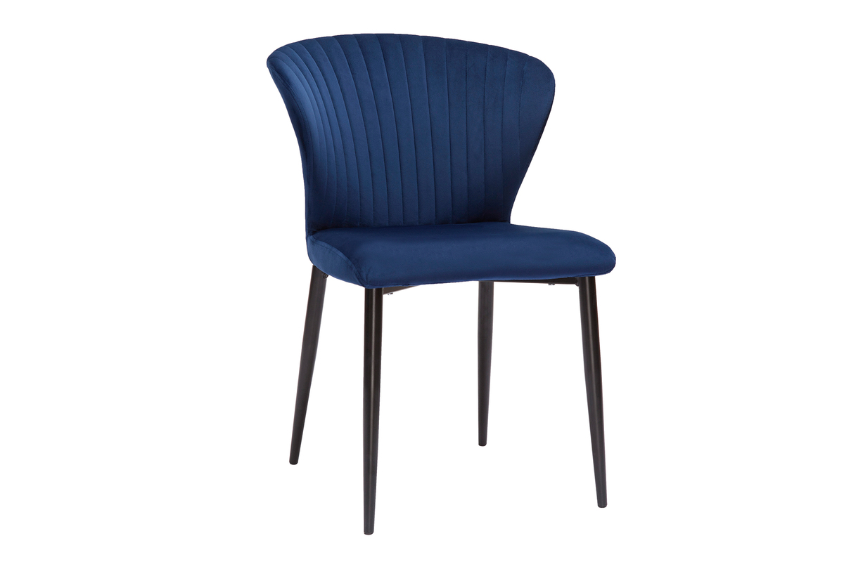Chaises design en tissu velours bleu et mtal noir (lot de 2) KAYEL