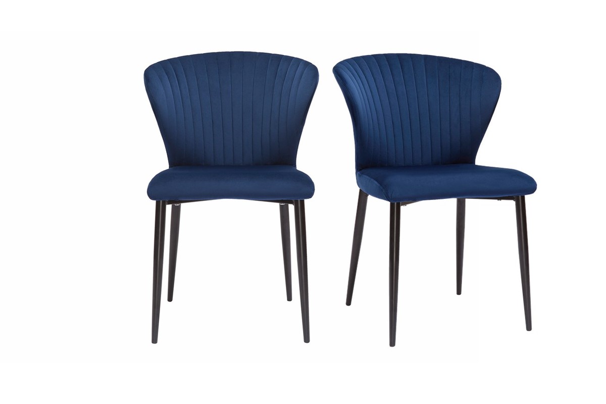 Chaises design en tissu velours bleu et mtal noir (lot de 2) KAYEL