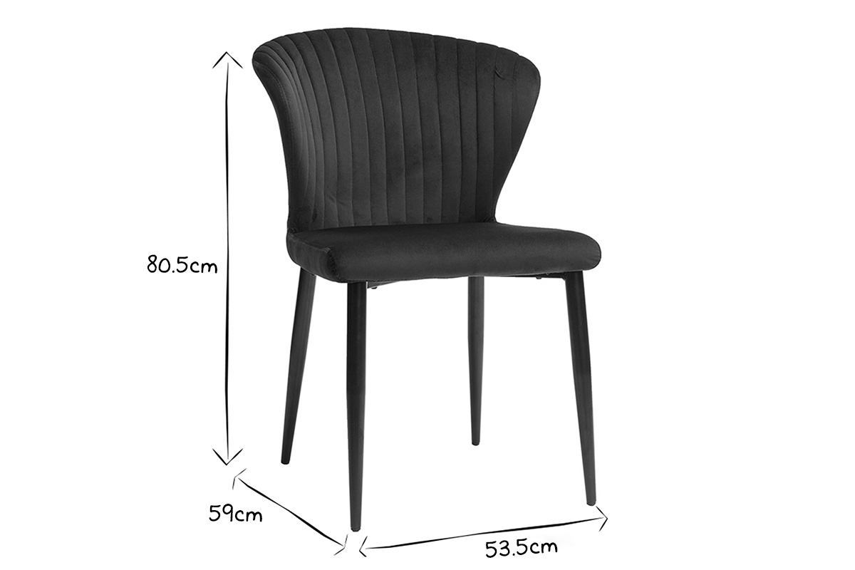 Chaises design en tissu velours bleu et mtal noir (lot de 2) KAYEL