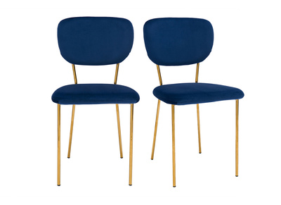 Chaises design en tissu velours bleu foncé et métal doré (lot de 2) LEPIDUS