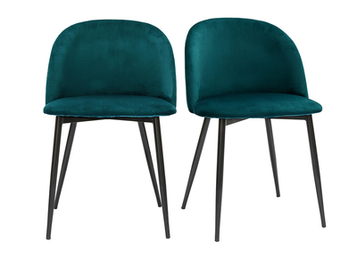 Chaises design en tissu velours bleu pétrole et métal noir (lot de 2) CELESTE