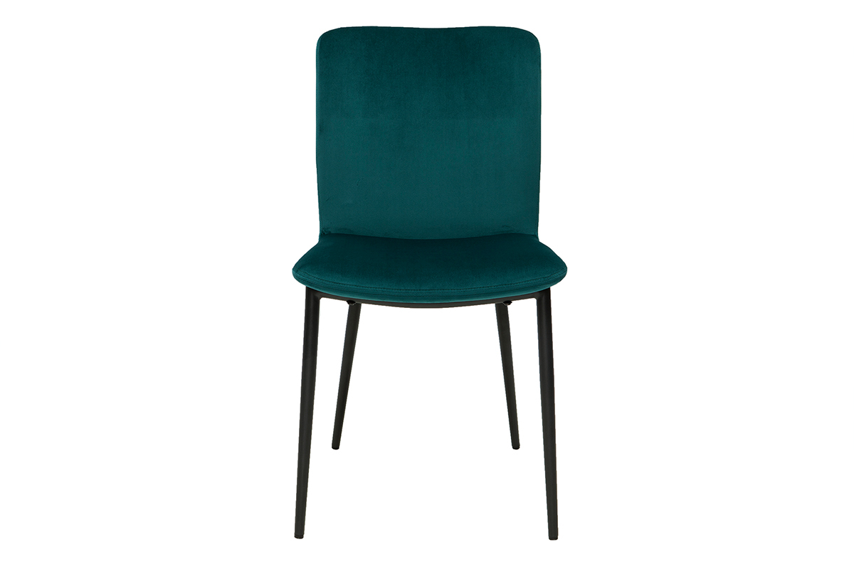 Chaises design en tissu velours bleu p�trole et m�tal noir (lot de 2) FOSTY