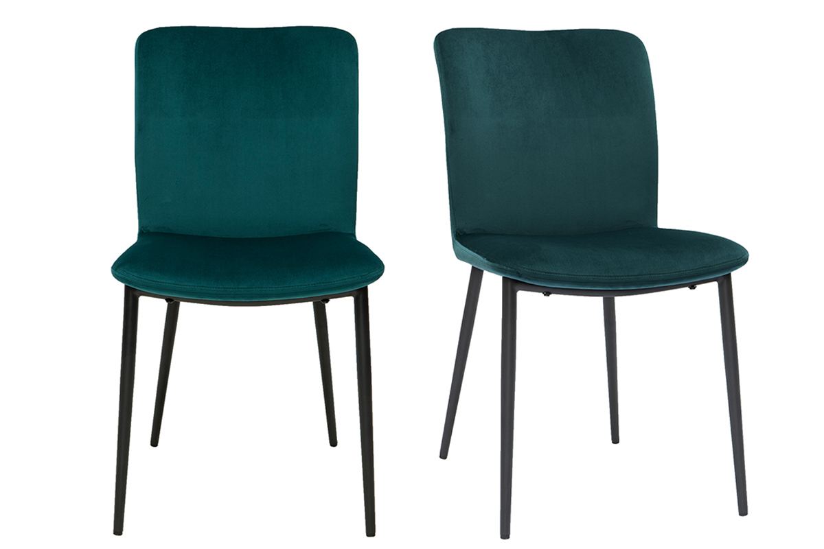 Chaises design en tissu velours bleu p�trole et m�tal noir (lot de 2) FOSTY